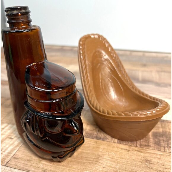 Rare Avon After Shave Bottle Brown Glass Head & Brown Plastic Shaving Mug Base - Picture 4 of 4